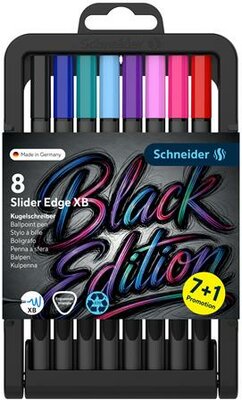 Golyóstoll készlet, 0,7 mm, nyomógombos, SCHNEIDER "Slider Edge XB", fekete, (8 db)