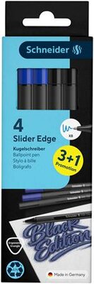 Golyóstoll készlet, 0,7 mm, nyomógombos, SCHNEIDER "Slider Edge XB", fekete, (4 db)