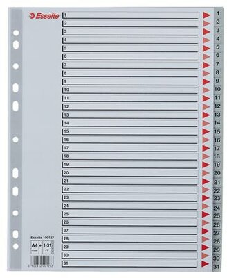 Regiszter, műanyag, A4 Maxi, 1-31, ESSELTE, szürke