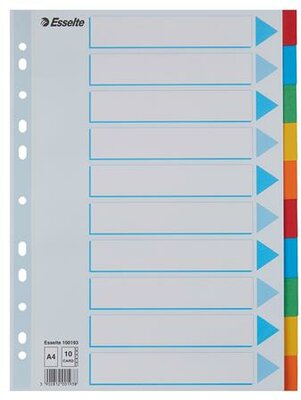 Regiszter, karton, A4, 10 részes, írható előlappal, ESSELTE "Standard", színes
