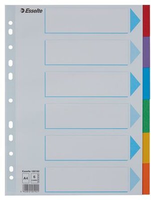 Regiszter, karton, A4, 6 részes, írható előlappal, ESSELTE "Standard", színes