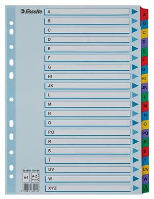 Regiszter, karton, A4, A-Z, ESSELTE "Mylar"