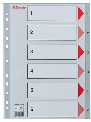 Regiszter, műanyag, A4, 1-6, ESSELTE, szürke