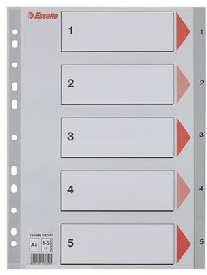 Regiszter, műanyag, A4, 1-5, ESSELTE, szürke