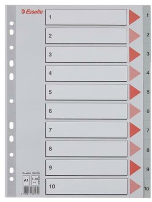 Regiszter, műanyag, A4, 1-10, ESSELTE,szürke