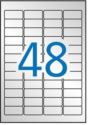 Etikett, 45,7x21,2 mm, poliészter, időjárásálló, kerekített sarkú, APLI, ezüst, 960 etikett/csomag, (20 lap)