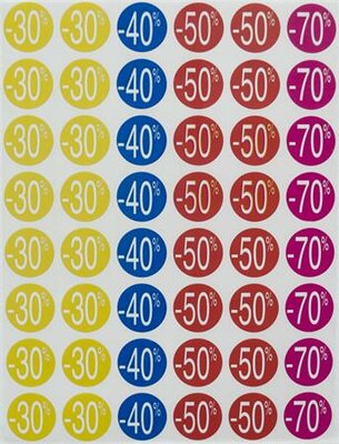 Etikett, árengedmény, 24 mm, kör, színes, APLI, 240 etikett/csomag, -30-70%, (5 lap)
