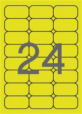Etikett, 64x33,9 mm, színes, kerekített sarkú, APLI, neon sárga, 480 etikett/csomag, (20 lap)