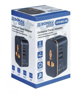 Utazóadapter, univerzális, DONAU "Travel 205", fekete