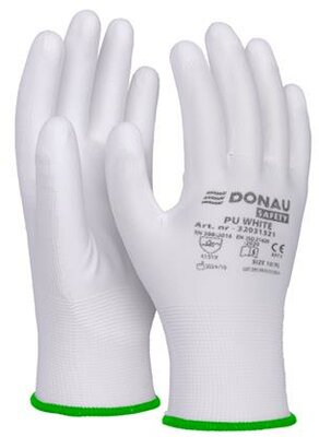 Szerelőkesztyű, PU, DONAU "Safety", 11/XXL méret, fehér, (12 pár)