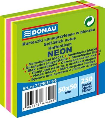 Öntapadó jegyzettömb, 50x50 mm, 250 lap, DONAU, neon zöld, (250 lap)