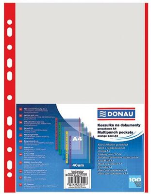 Genotherm, lefűzhető, színes szélű, A4, 40 mikron, narancsos felület, DONAU, piros, (100 db)