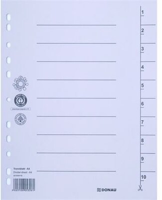 Regiszter, karton, A4, DONAU, szürke, (100 db)