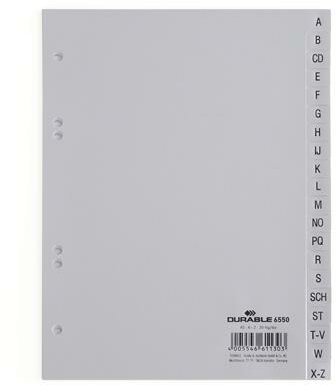Regiszter, PP, A5, 20 részes, A-Z, DURABLE, szürke, (20 db)