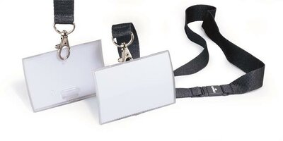Névkitűző, nyakbaakasztóval, 54x90 mm, DURABLE "CLICK FOLD", áttetsző, (10 db)