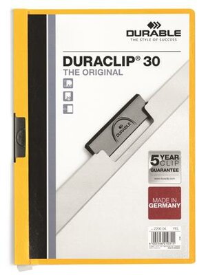 Gyorsfűző, klipes, A4, DURABLE "DURACLIP® 30", sárga