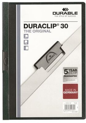Gyorsfűző, klipes, A4, DURABLE "DURACLIP® 30", sötétzöld