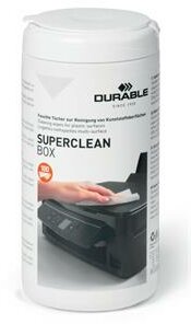 Tisztítókendő, műanyag felületre, 100 db, DURABLE "SUPERCLEAN BOX 100", (100 db)