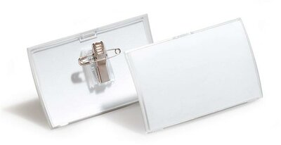 Névkitűző, csíptetővel és tűvel, PP, 40x75 mm, DURABLE "CLICK FOLD", (25 db)