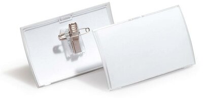 Névkitűző, csíptetővel és tűvel, PP, 54x90 mm, DURABLE "CLICK FOLD", (25 db)