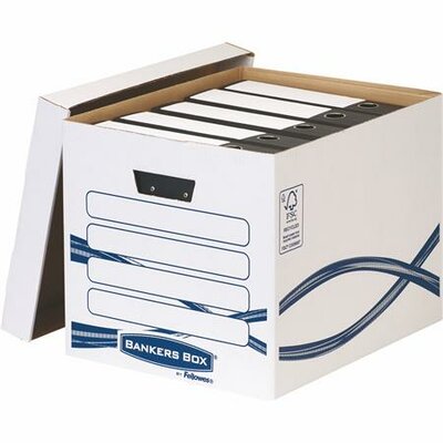 Archiválókonténer, karton, FELLOWES, "Bankers Box Basic Tall", kék-fehér, (10 db)