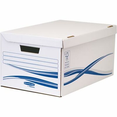 Csapófedeles archiválókonténer, karton, nagy, 6 db Archiválódobozzal, FELLOWES "Bankers Box Basic", kék-fehér, (7 db)