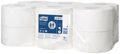 Toalettpapír, T2 rendszer, 2 rétegű, 19, 5 cm átmérő, Advanced, TORK "Mini Jumbo", fehér, (12 tek)