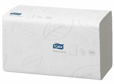 Kéztörlő, Z hajtás, toalettbe dobható, 2 rétegű, 250 lap, H3 rendszer, Advanced, TORK "Singlefold", fehér, (15 csom)
