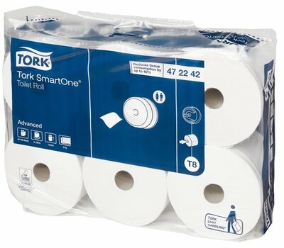 Toalettpapír, T8 rendszer, 2 rétegű, 19,9 cm átmérő, TORK "SmartOne", fehér, (6 tek)