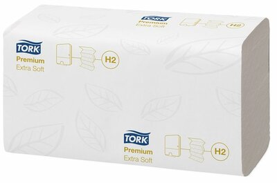 Kéztörlő, Interfold hajtás, H2 rendszer, 2 rétegű, 100 lap, Premium, TORK "Xpress Extra Soft Multifold", fehér, (21 csom)