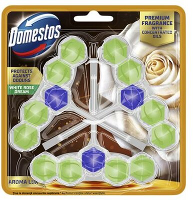WC frissítő blokk, 3 db-os, DOMESTOS "Aroma Lux", fehér rózsabimbó és teafa olaj, (3 db)