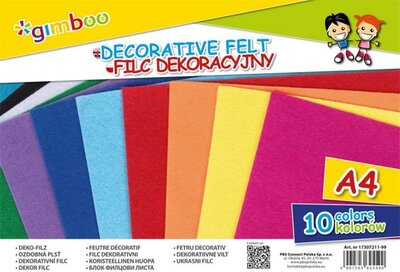 Dekorfilc, A4, "Gimboo", 10 különböző intenzív szín, (10 lap)