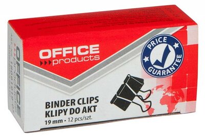 Bindercsipesz, 19 mm, OFFICE PRODUCTS, fekete, (12 db)