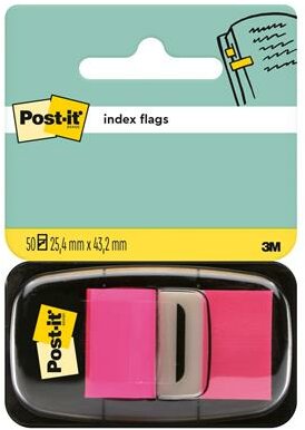Jelölőcímke, műanyag, 50 lap, 25,4x43,2 mm, 3M POSTIT, rózsaszín, (50 lap)