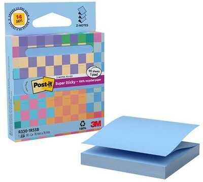 Öntapadó jegyzettömb, "Z", adagolóval, 76x76 mm, 90 lap, 3M POSTIT "Super Sticky", pasztelkék, (90 lap)
