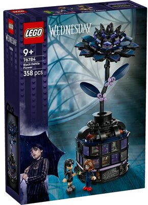 LEGO® Wednesday Fekete dália, halloweeni ajándék, művirág szobadekoráció