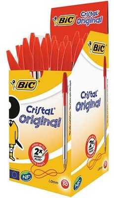 Golyóstoll, 0,32 mm, kupakos, BIC "Cristal Original", piros, (50 db)