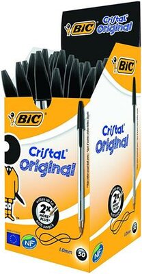 Golyóstoll, 0,32 mm, kupakos, BIC "Cristal Original", fekete, (50 db)