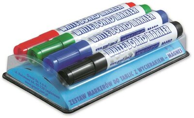 Táblamarker készlet, 2-3 mm, kúpos, mágneses tolltartóval, GRANIT "M460", 4 különböző szín, (5 db)