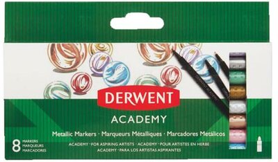 Filctoll készlet, DERWENT, "Academy", 8 különböző metál szín, (8 db)