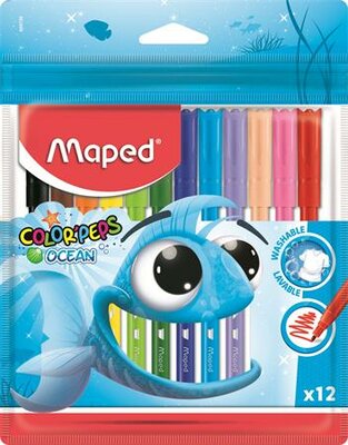 Filctoll készlet, 2 mm, kimosható, MAPED "Color'Peps Ocean", 12 különböző szín, (12 db)