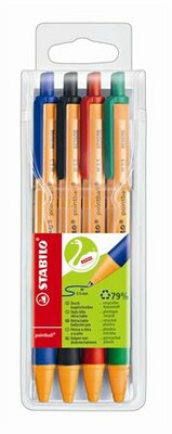 Golyóstoll készlet, 0,5 mm, nyomógombos, STABILO "Pointball", 4 különböző szín, (4 db)