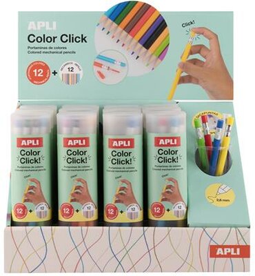 Színes töltőceruza készlet, ceruzatartóban, display, APLI "Color Click", 12 szín, (12 db)