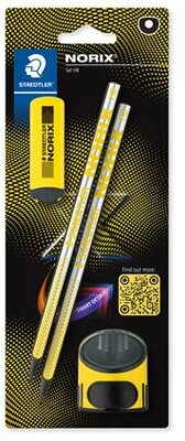 Grafitceruza készlet, hegyezővel, radírral, HB, STAEDTLER "Norix® 181", sárga, (4 db)
