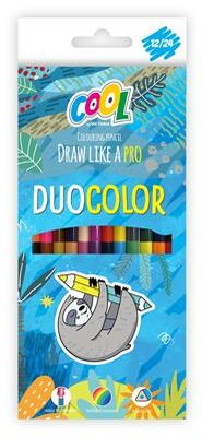 Színes ceruza készlet, háromszögletű, kétvégű, COOL BY VICTORIA "Duocolor", 24 különböző szín, (12 db)