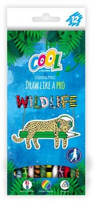 Színes ceruza készlet, háromszögletű, COOL BY VICTORIA "Wildlife", 12 különböző szín, (12 db)