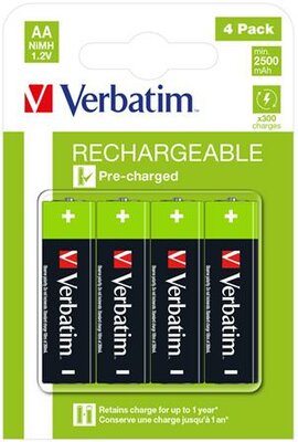 Tölthető elem, AA ceruza, 4x2500 mAh, VERBATIM, (4 db)