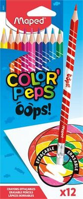 Színes ceruza készlet, háromszögletű, radírozható, MAPED "Color'Peps Oops", 12 különböző szín, (12 db)