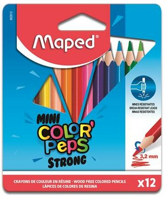 Színes ceruza készlet, háromszögletű, MAPED "Mini Color'Peps Strong", 12 különböző szín, (12 db)