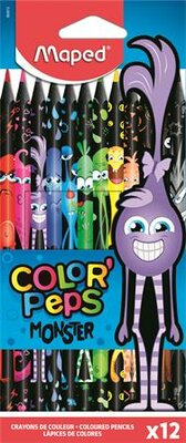 Színes ceruza készlet, háromszögletű, MAPED "Color'Peps Monster", 12 különböző szín, (12 db)